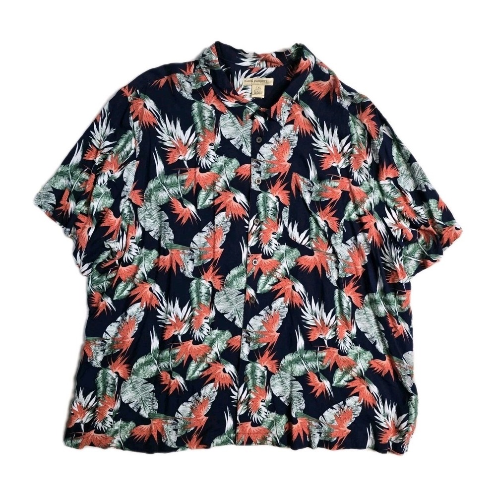 island passport button up shirt mens Hawaiian 3XL Navy Blue Floral